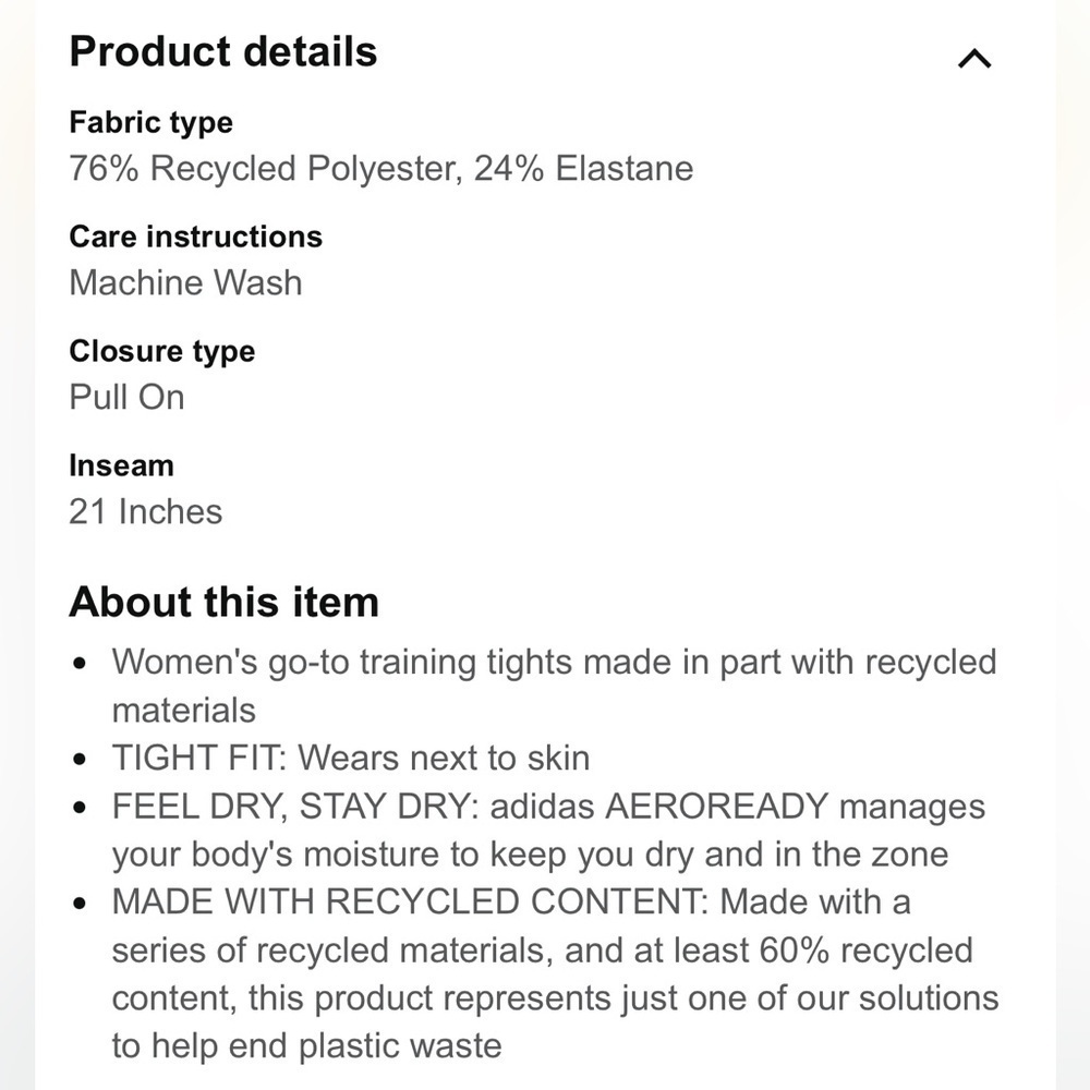 ADIDAS TIGHT FIT HIGH RISE YOGA TRAINING ATHLETIC 7/8 LEGGINGS PANTS SIZE 1X - Picture 8 of 8